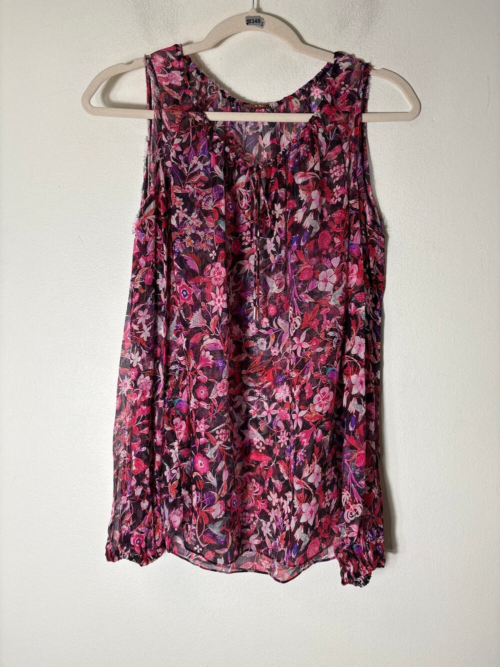Ellie Tahari Pink Floral Cold Shoulder Sheer Long Sleeve Top Sz S